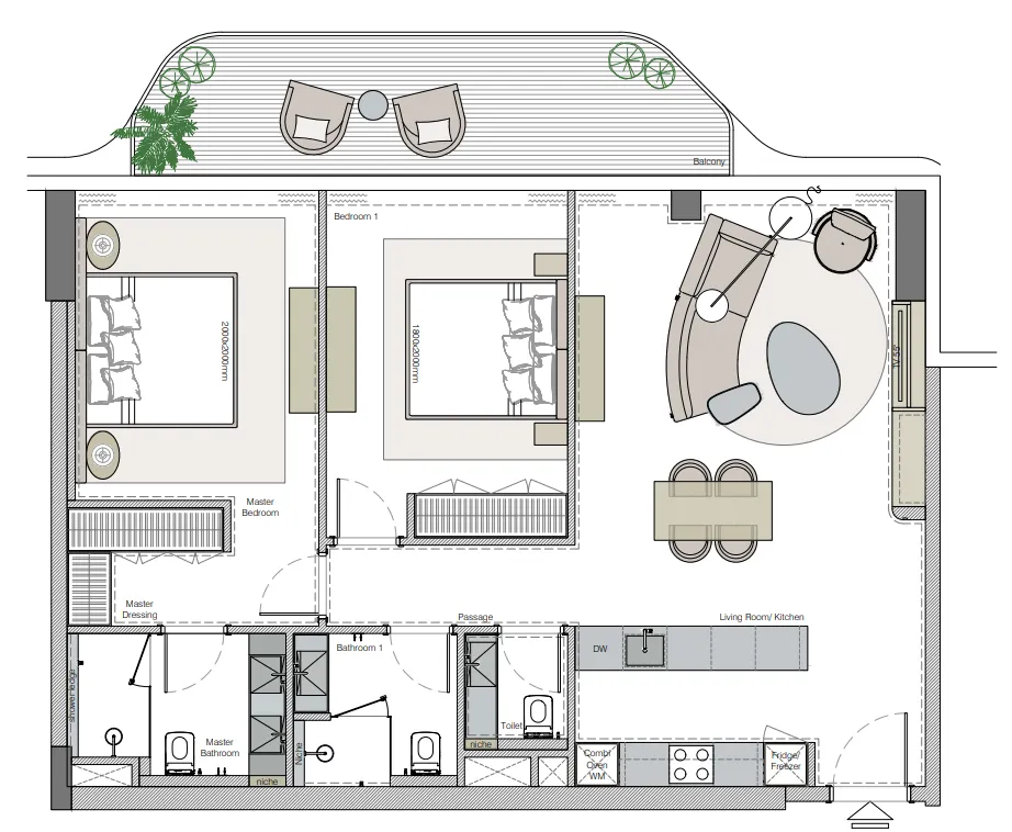 2 bedroom Apartments floor plan at Helvetia Marine by DHG
