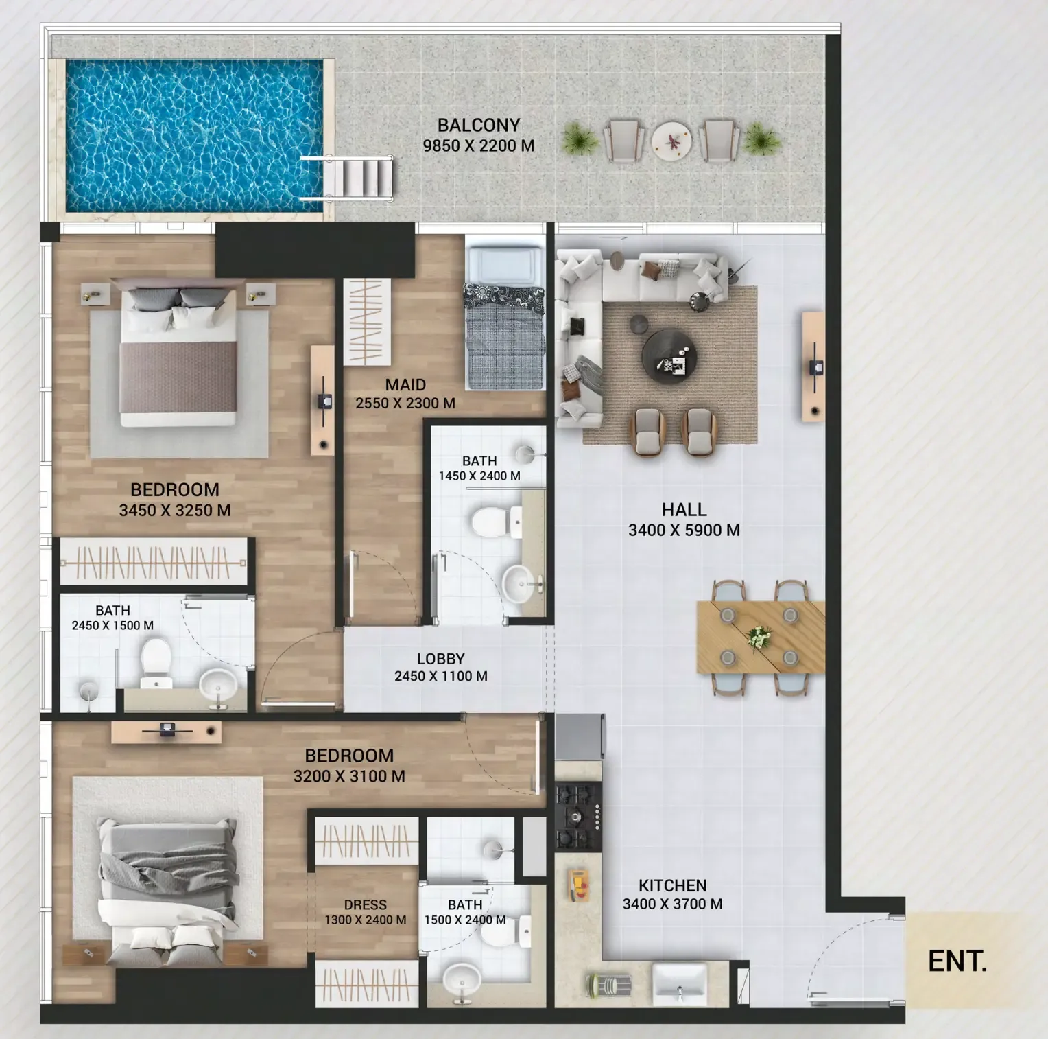 2 bedroom Apartments floor plan at Empire Lake Views