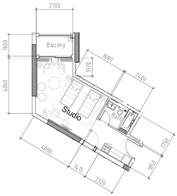 0 bedroom Apartments floor plan at Damac Hills 2 - Hotel Edge by Rotana