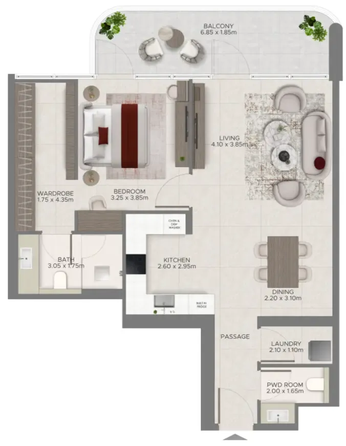 1 bedroom Apartments floor plan at Ramada Residences by Wyndham at Dubai Islands