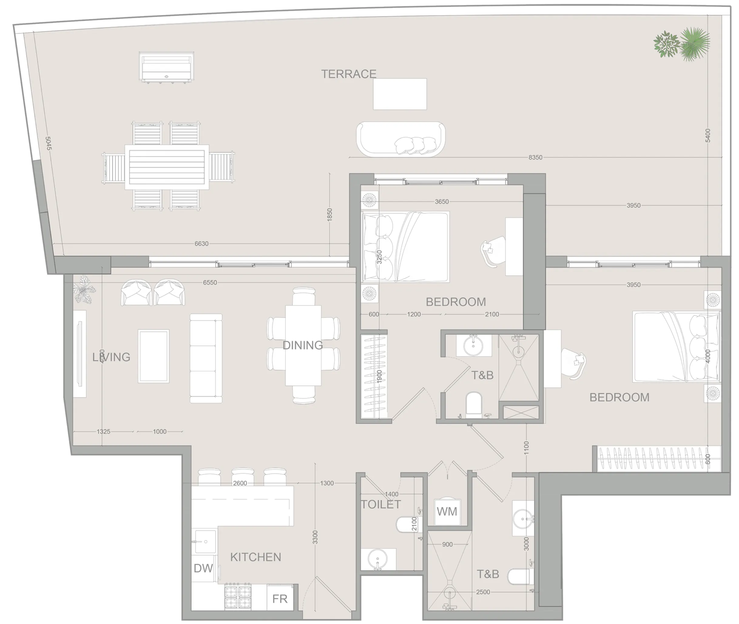 2 bedroom Apartments floor plan at AUREL1A Residence