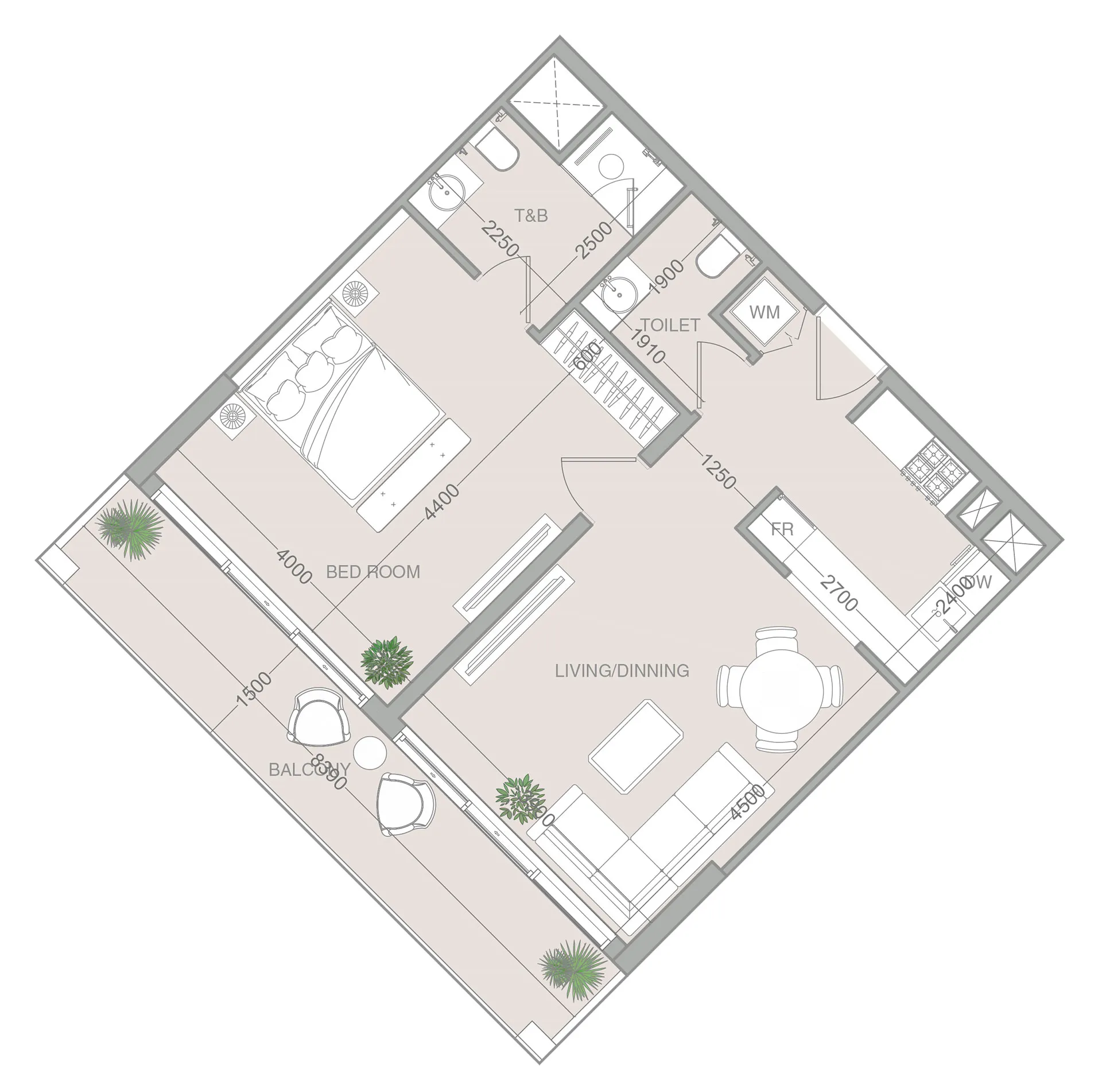 1 bedroom Apartments floor plan at VERDAN1A 4