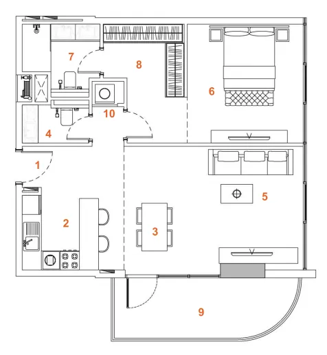 1 bedroom apartments floor plan at The Orchard Place Tower C