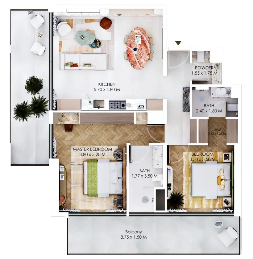 2 bedroom Apartments floor plan at Rabdan Square
