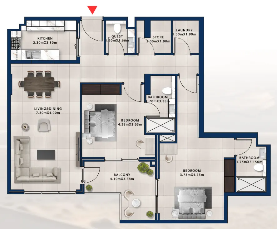 2 bedroom Apartments floor plan at Asayel Avenue