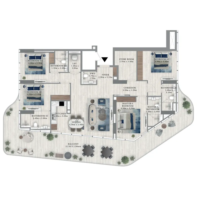4 bedroom Apartments floor plan at Royal Yacht Club Residence