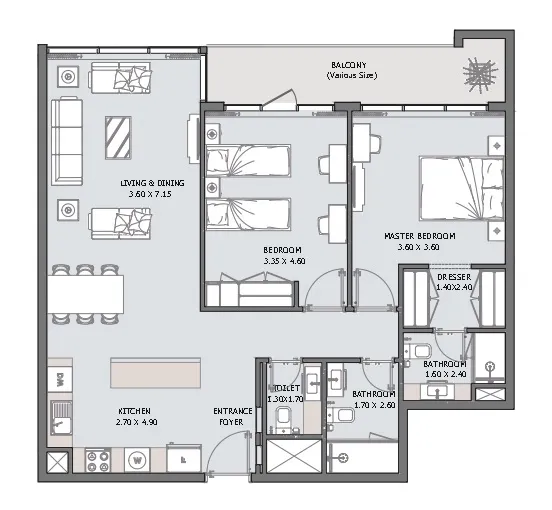 2 bedroom Apartments floor plan at Verdana VI