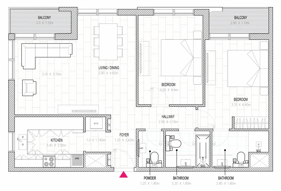 2 bedroom Apartments floor plan at Al Mamsha Sharjah