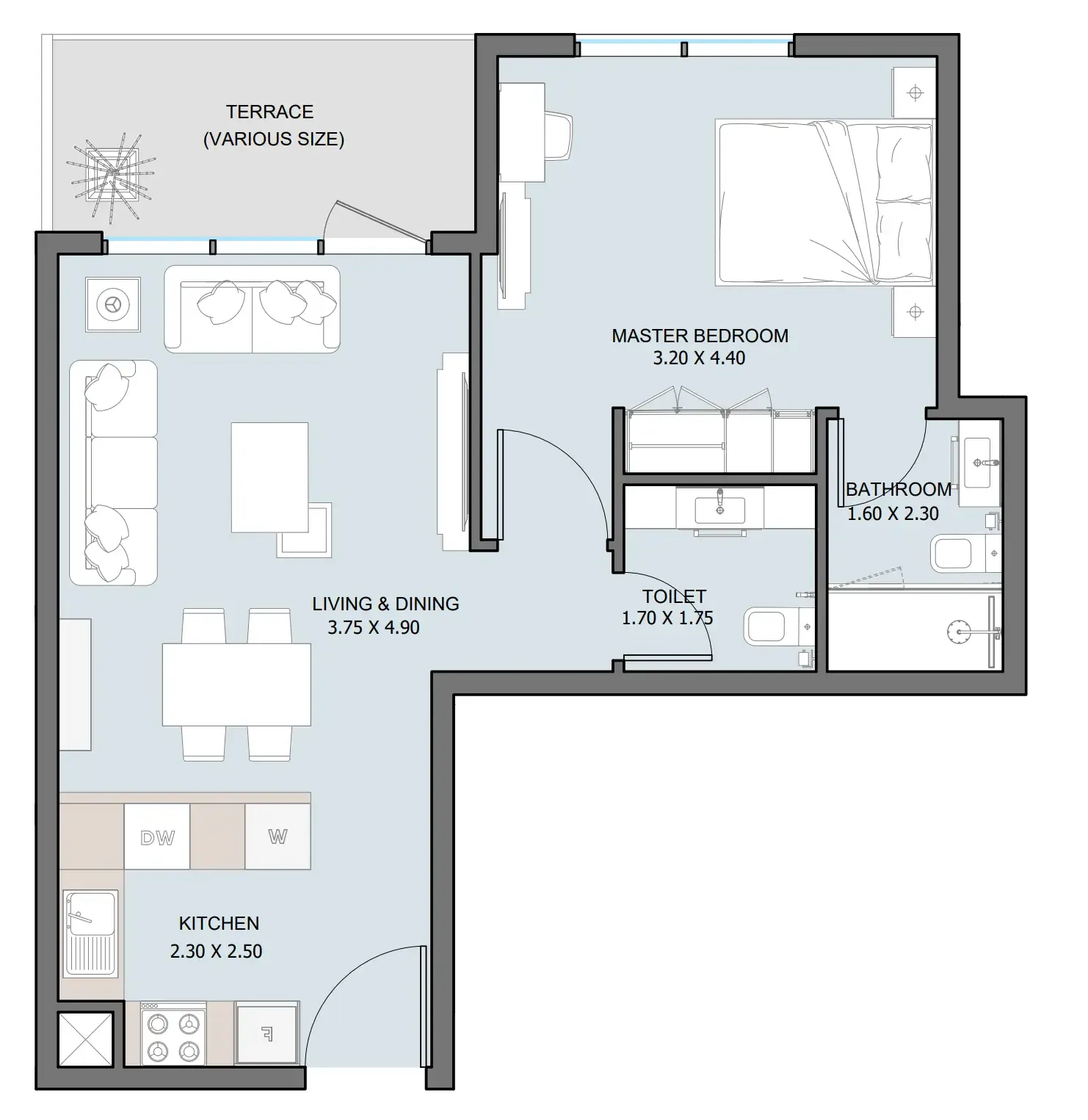 1 bedroom Apartments floor plan at The District