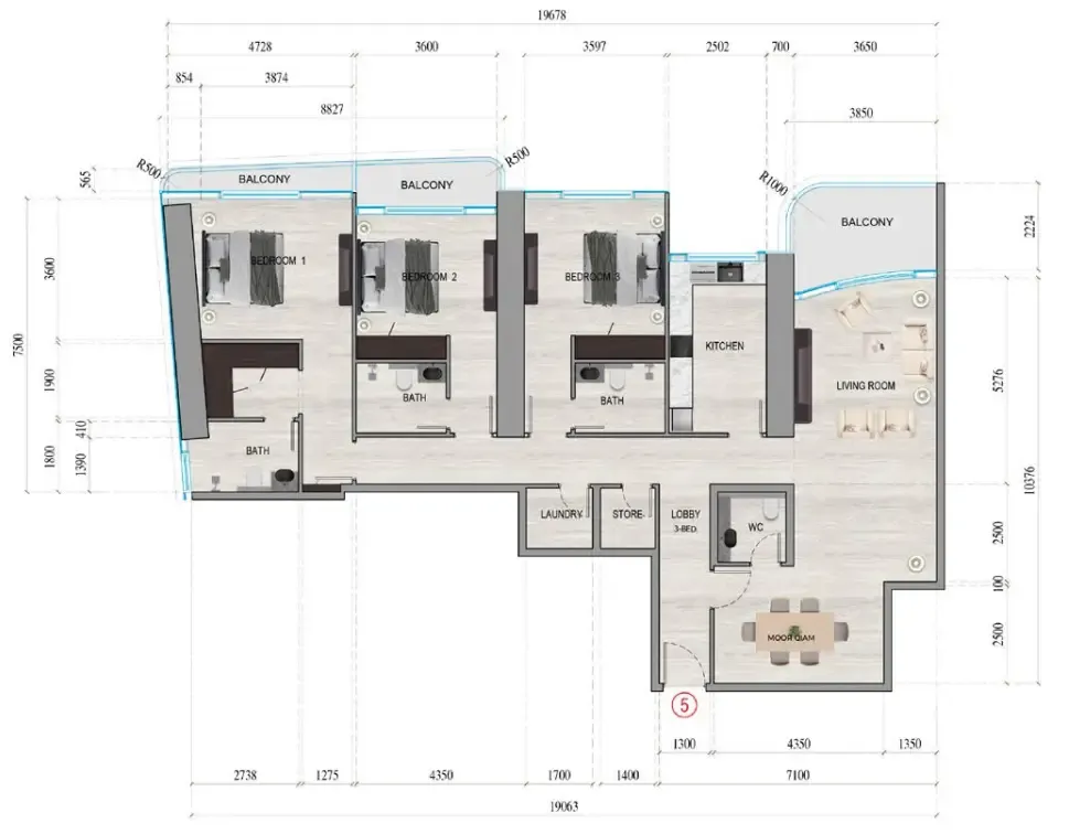 3 bedroom Apartments floor plan at Al Ghaf Tower