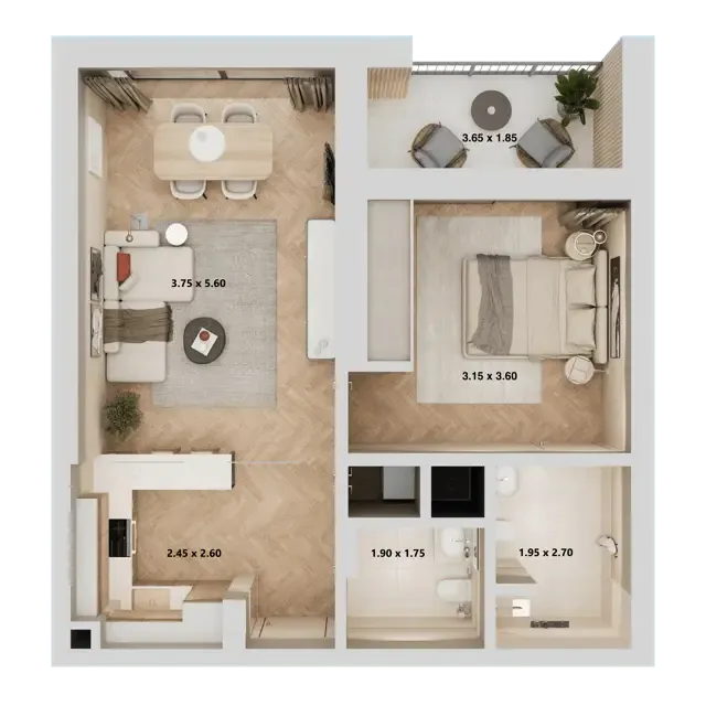 1 bedroom Apartments floor plan at Arisha Terraces