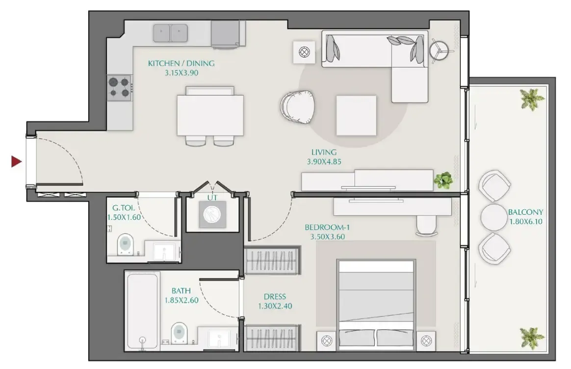 1 bedroom Apartments floor plan at Avenue Park Towers 1 at Wasl 1