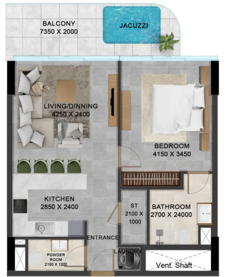 1 bedroom Apartments floor plan at Vivanti Residences by Meteora