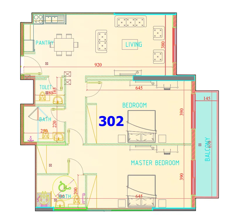 2 bedroom Apartments floor plan at Carmel Residence