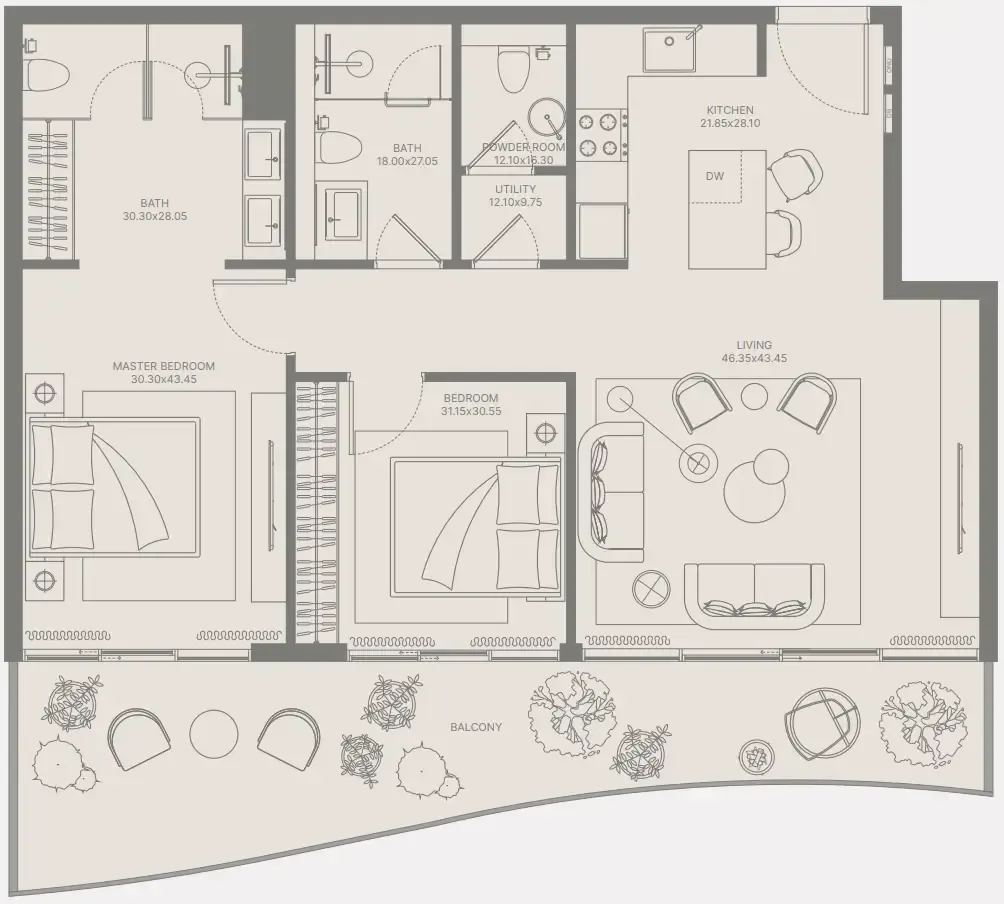 2 bedroom Apartments floor plan at Bond Enclave
