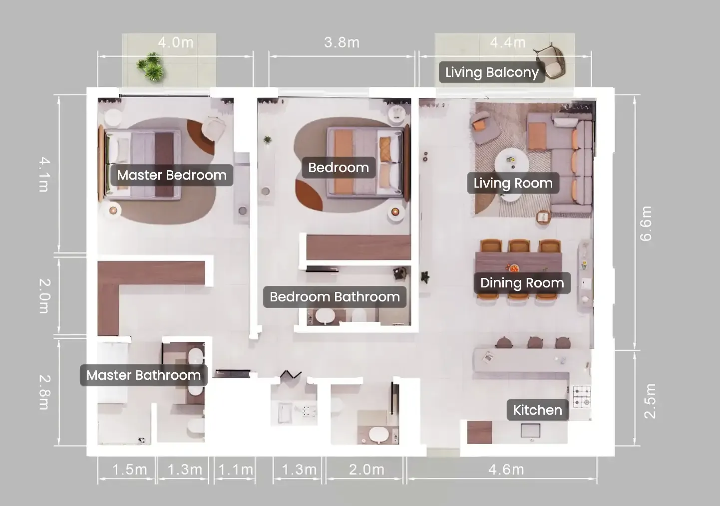 2 bedroom Apartments floor plan at Verdes by Haven