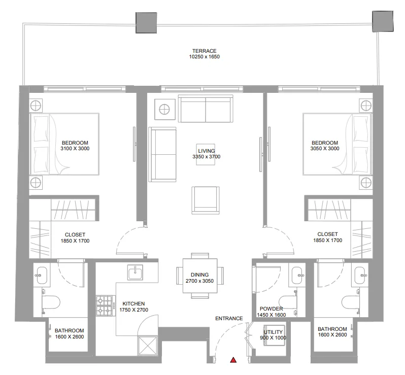 2 bedroom Apartments floor plan at Pierside Marina Residences