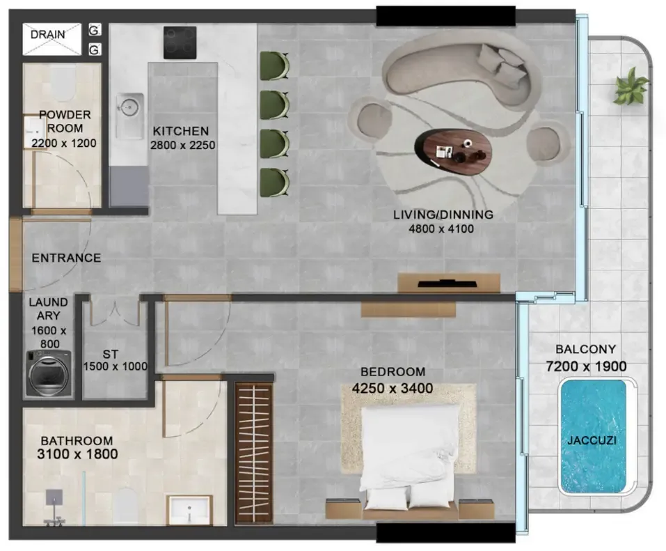 1 bedroom Apartments floor plan at Vivanti Residences by Meteora