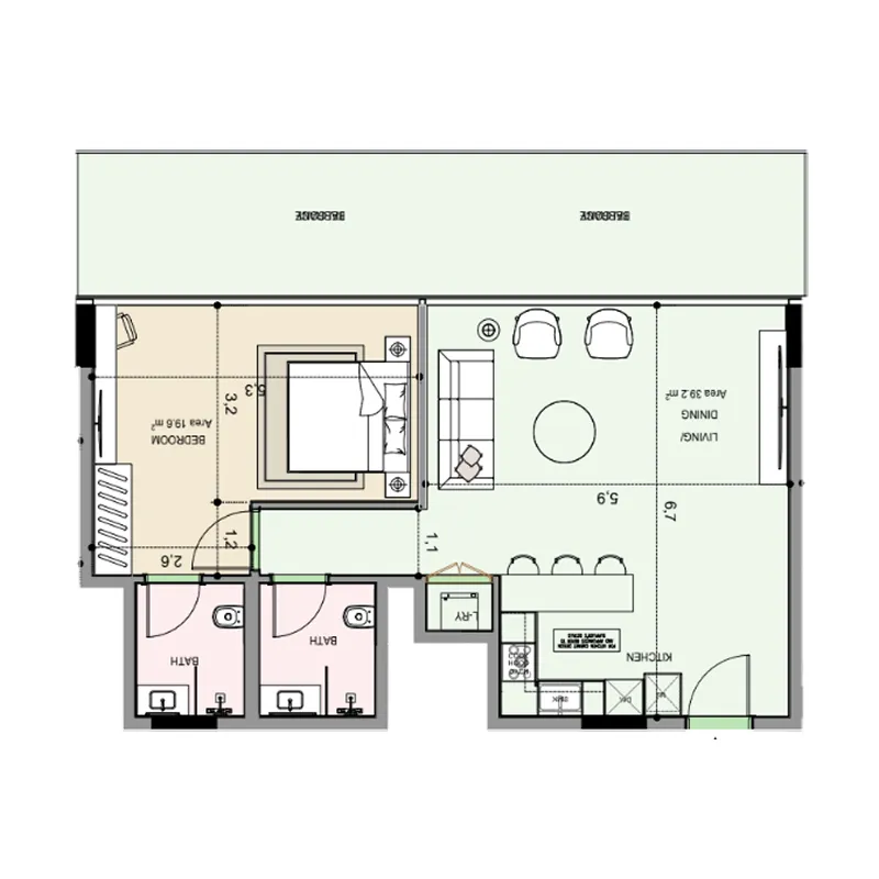1 bedroom Apartments floor plan at Edgewater Residences 1, 2 and 3