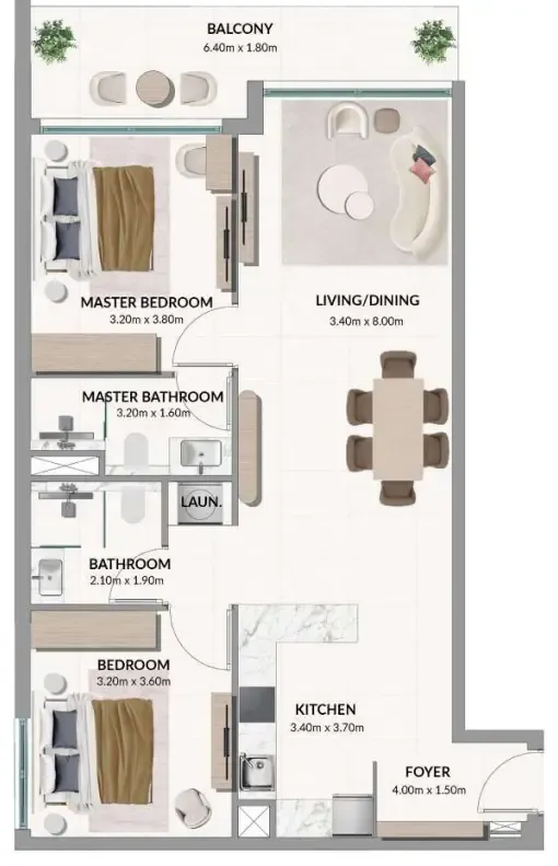 2 bedroom Apartments floor plan at Woodland Terraces
