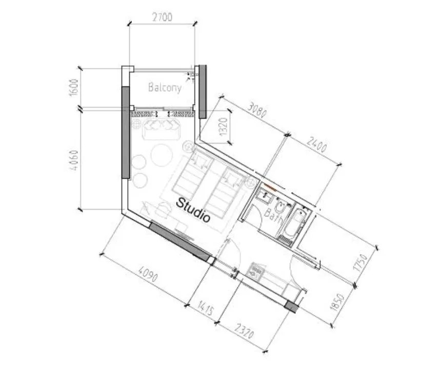 0 bedroom Apartments floor plan at Damac Hills 2 - Hotel Edge by Rotana