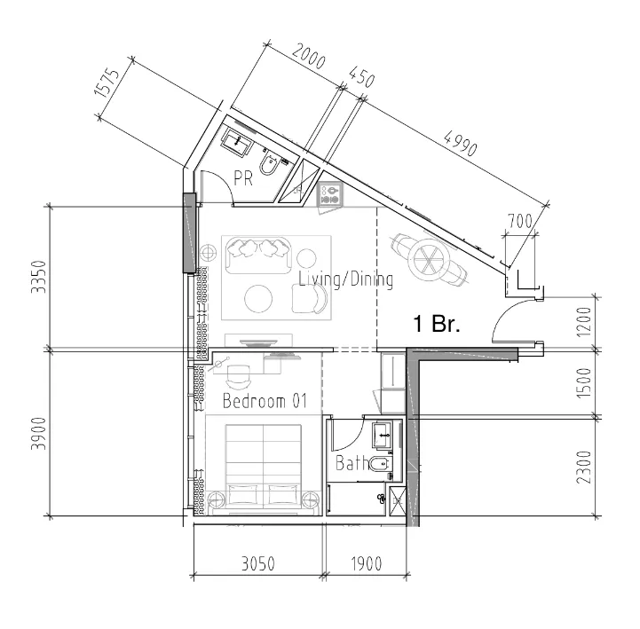 1 bedroom Apartments floor plan at Damac Hills 2 - Hotel Edge by Rotana