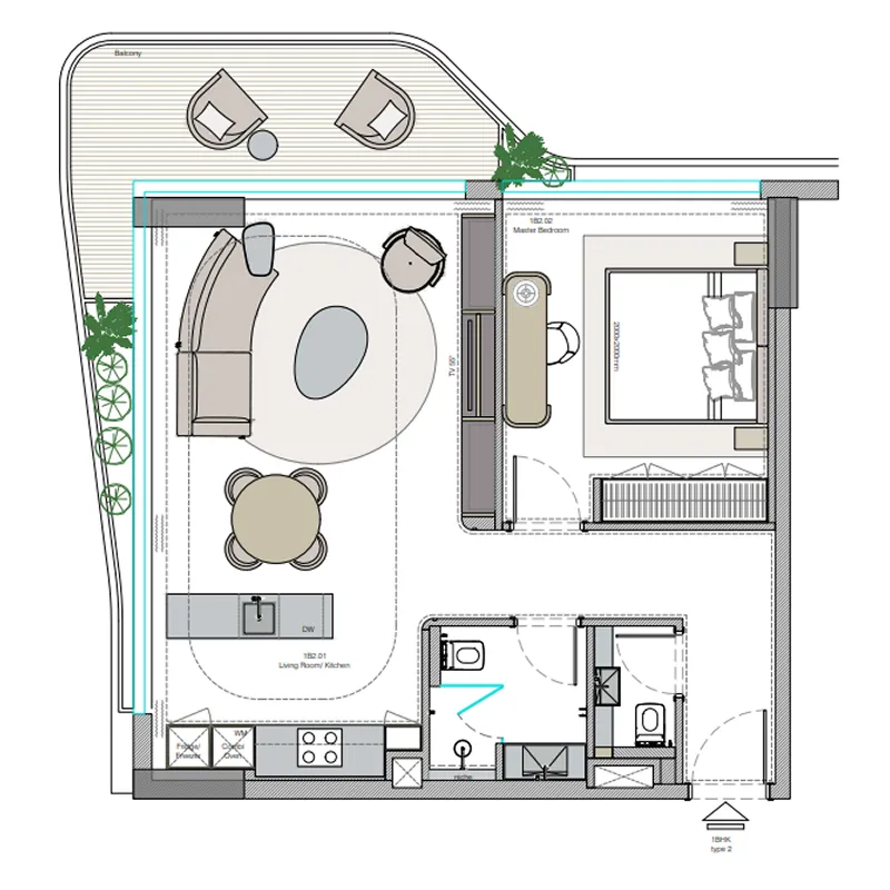 1 bedroom Apartments floor plan at Helvetia Verde