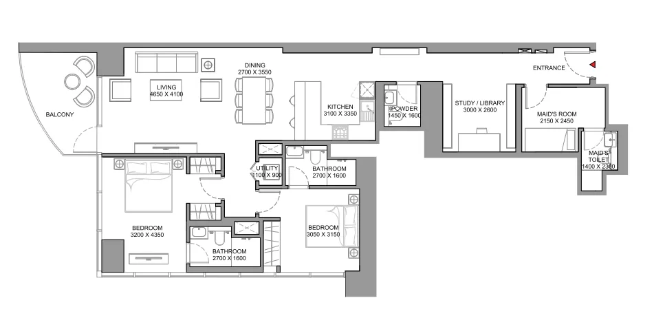 2 bedroom Apartments floor plan at Skyscape