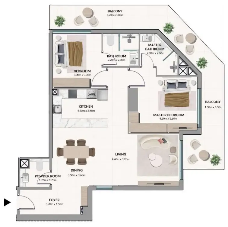 2 bedroom Apartments floor plan at Woodland Terraces
