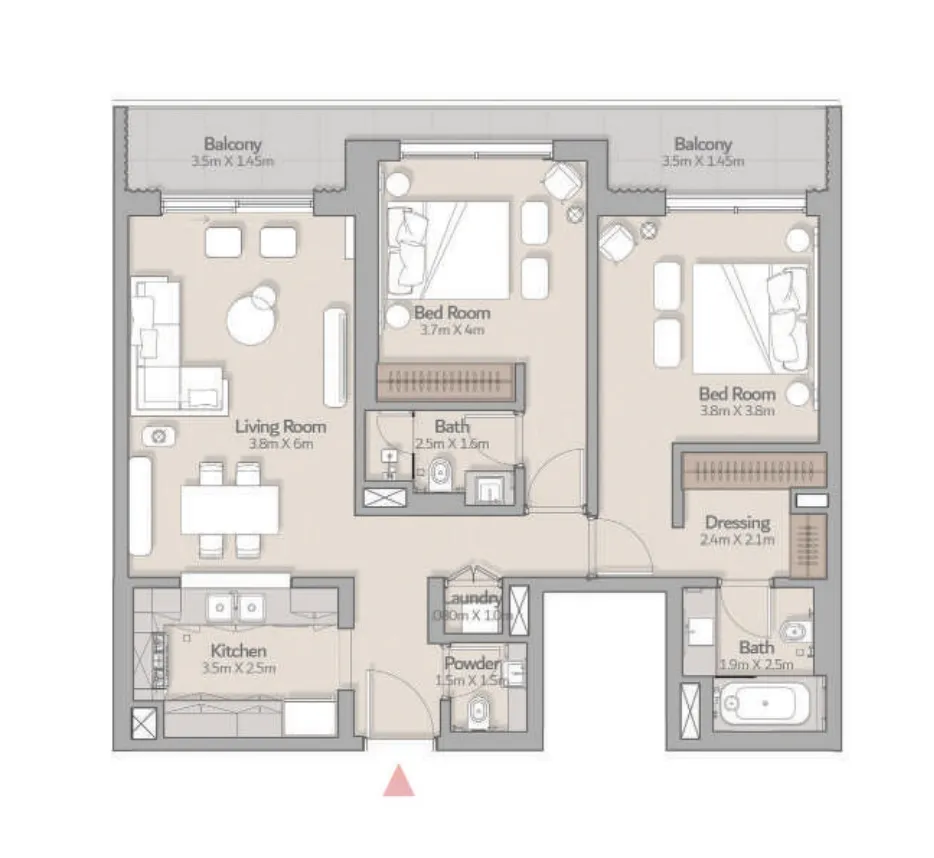 2 bedroom Apartments floor plan at South Square Tower S1