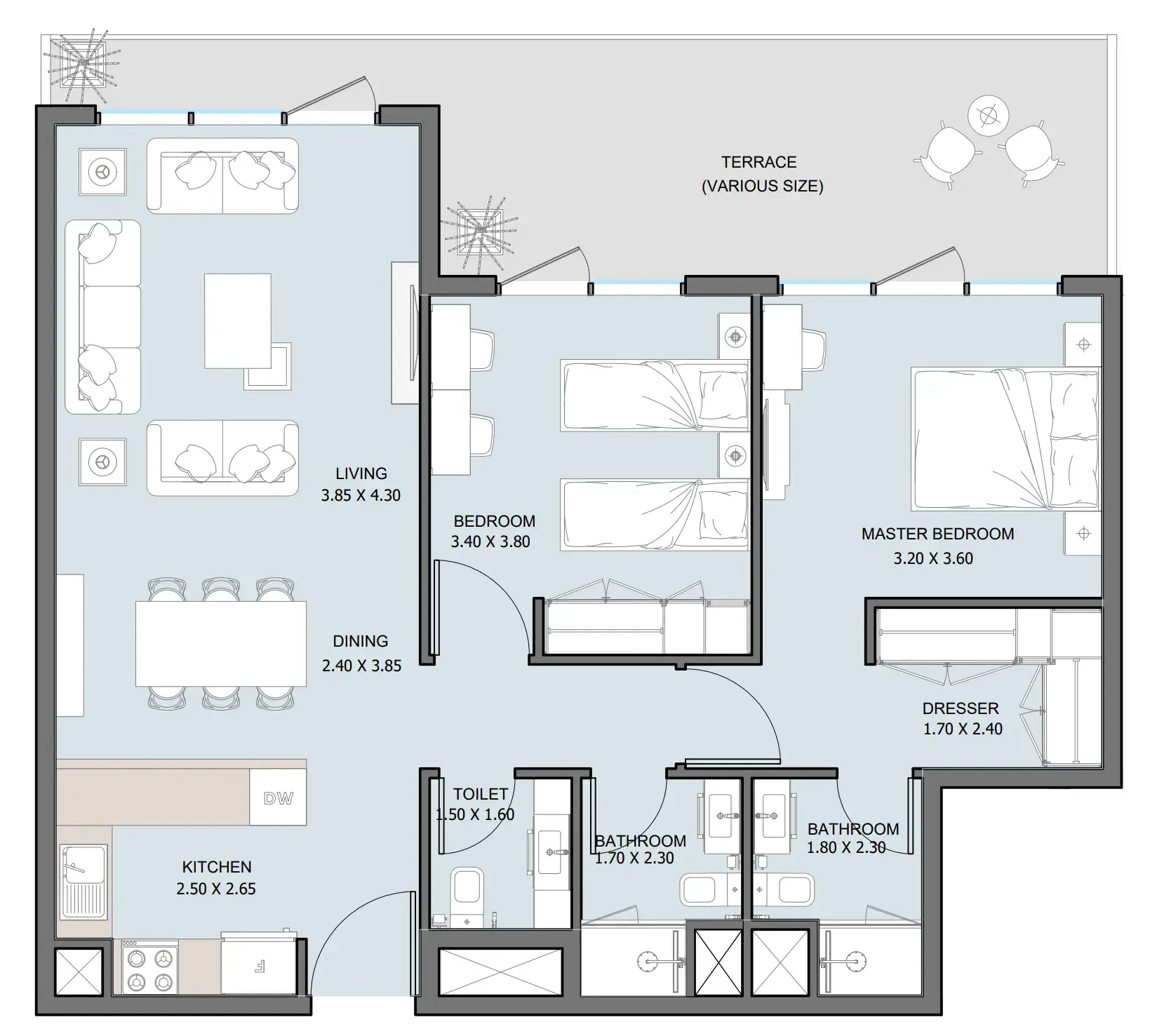 2 bedroom Apartments floor plan at The District