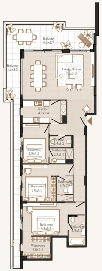 3.5 bedroom Penthouse floor plan at Flamingo LUX