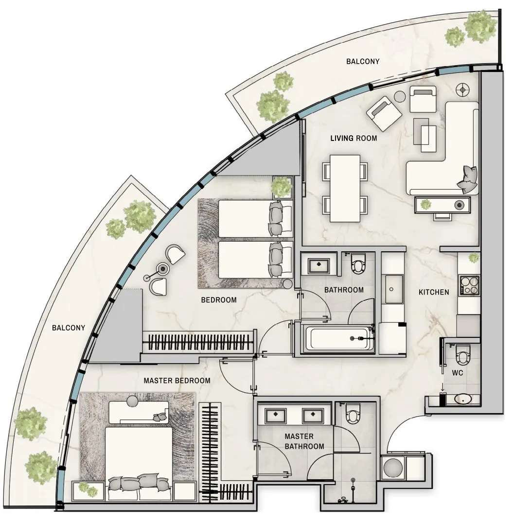 2 bedroom Apartments floor plan at The Biltmore Residences Sufouh