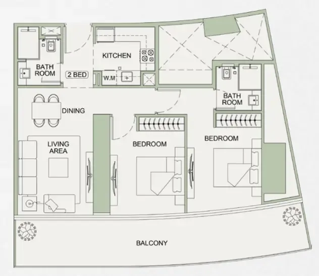2 bedroom Apartments floor plan at Binghatti Sky Terraces