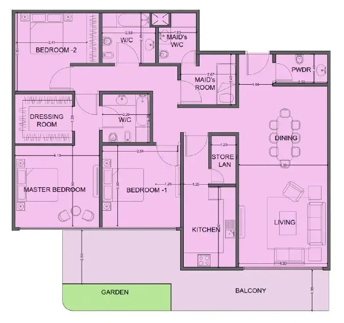 3 bedroom Apartments floor plan at One Residence Al Reem Island
