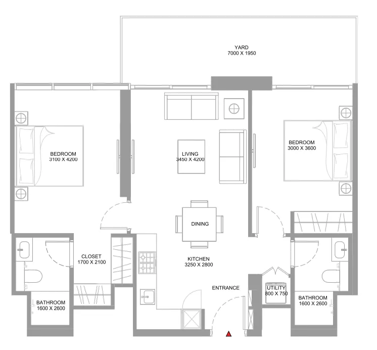 2 bedroom Apartments floor plan at Coastline Beach Residences