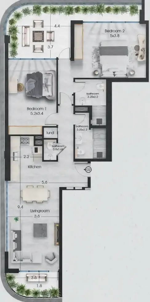 2 bedroom Apartments floor plan at Ethan