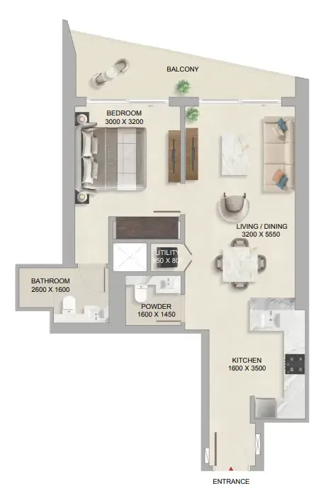 1 bedroom Apartments floor plan at The Tranquil at Sobha Central