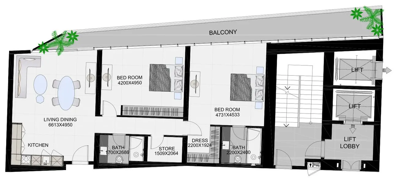 2 bedroom Apartments floor plan at The Community Sports Arena