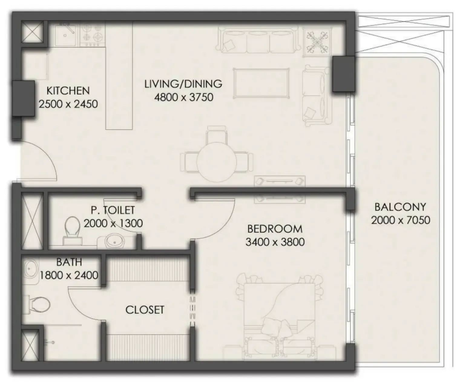 1 bedroom Apartments floor plan at Park Residency