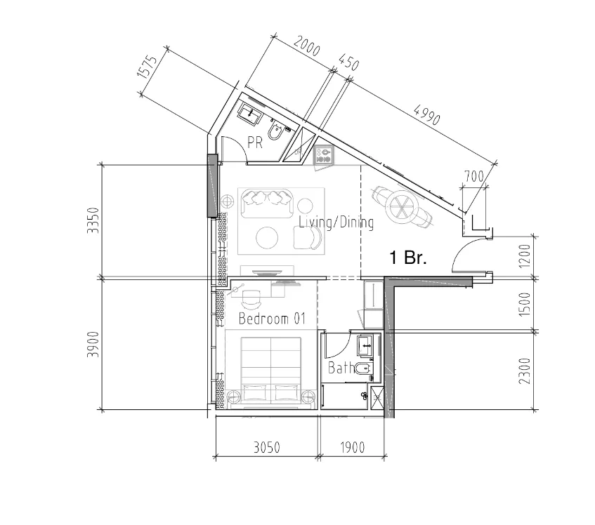 1 bedroom Apartments floor plan at Damac Hills 2 - Hotel Edge by Rotana