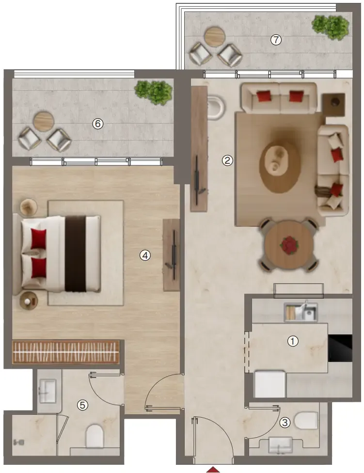 1 bedroom Apartments floor plan at Ramada Residences by Wyndham