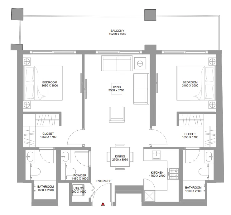 2 bedroom Apartments floor plan at Bayside Marina Residences