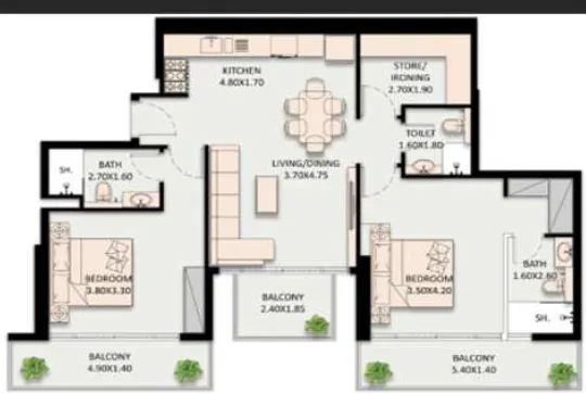 2.5 bedroom Apartments floor plan at Golden Wood Views V