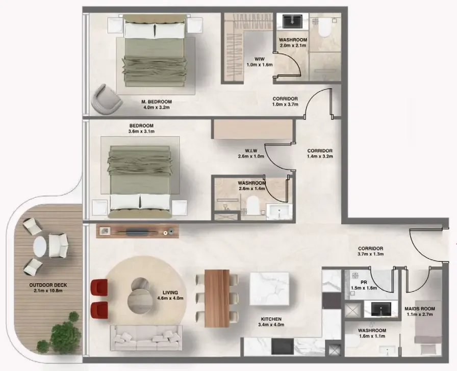 2.5 bedroom Apartments floor plan at The Tides