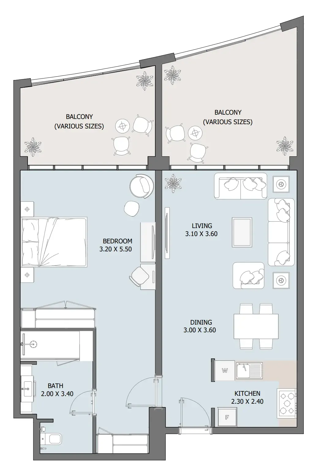1 bedroom Apartments floor plan at Oceana