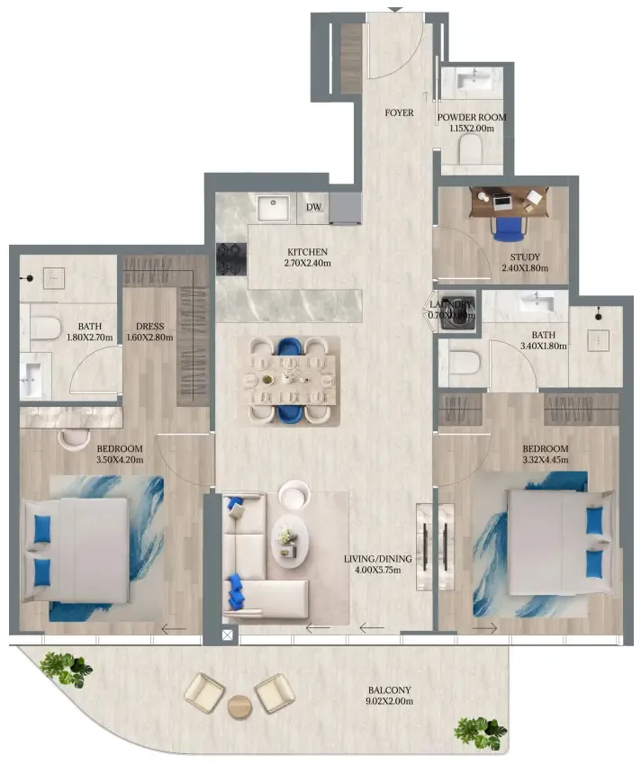 2 bedroom Apartments floor plan at Maravea Residences