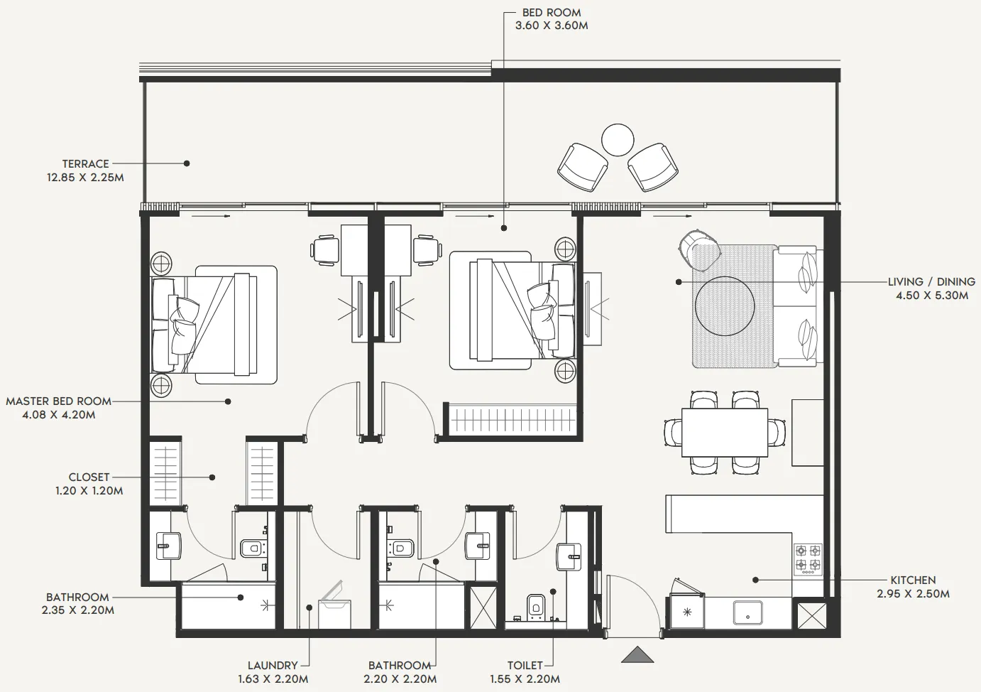 2 bedroom Apartments floor plan at Azizi Amir