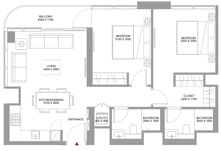 2 bedroom Apartments floor plan at Pristine Beach Residences