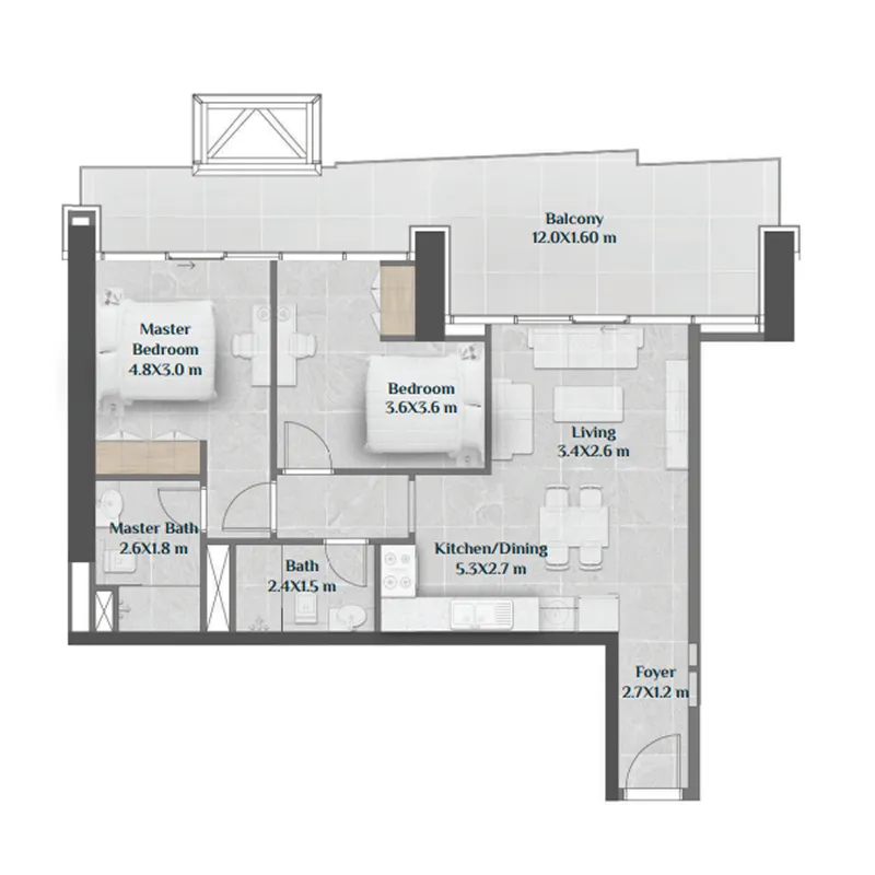2 bedroom Apartments floor plan at Sky Hills Residence